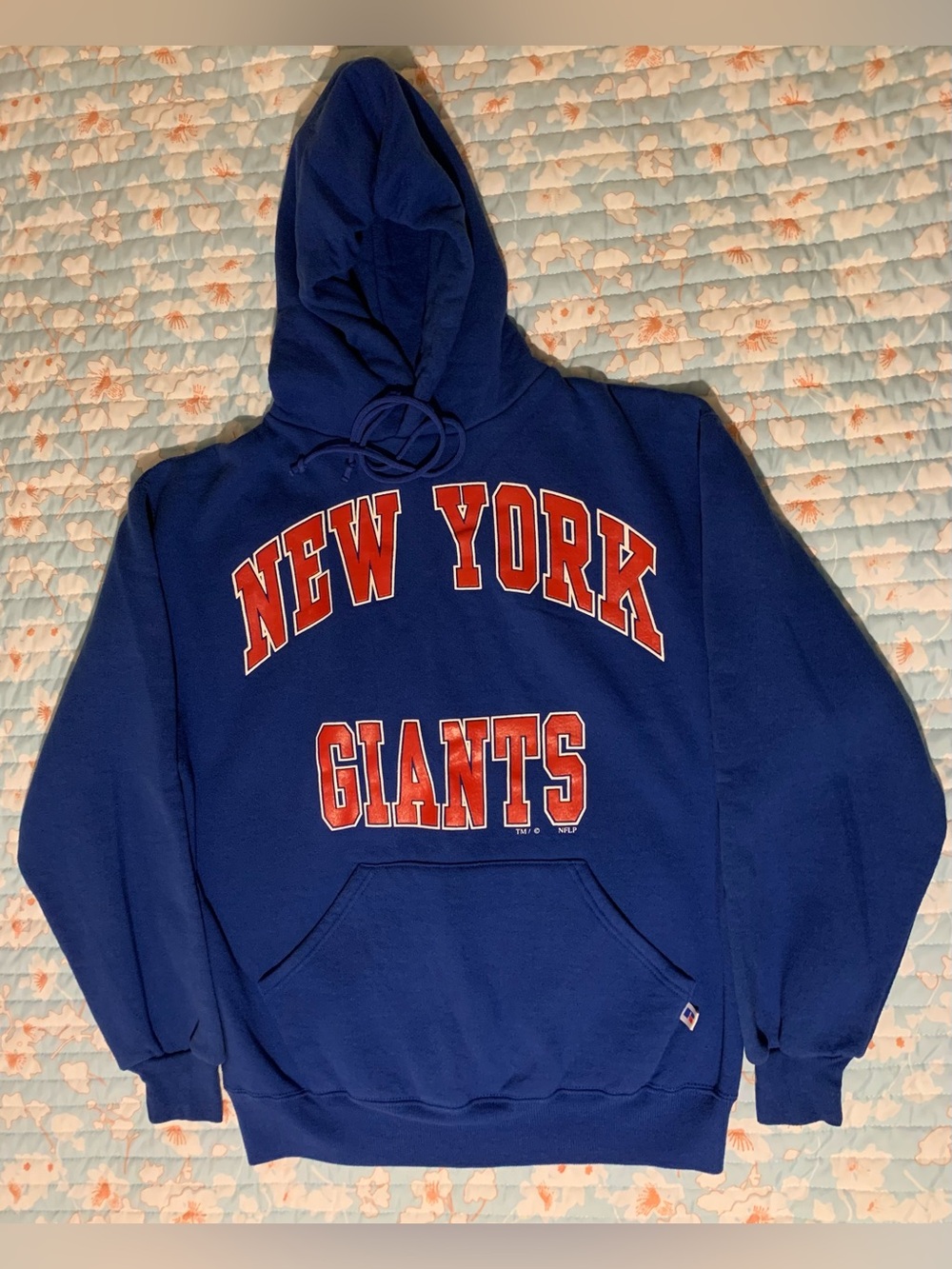 Russell Athletic Royal Blue Hoodie with Red New York Giants logo
